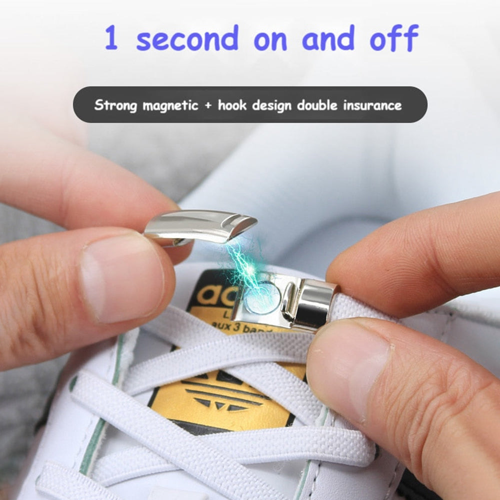 1 Pair Magnetic Lock Sneakers Shoelaces Elastic Flat No Tie