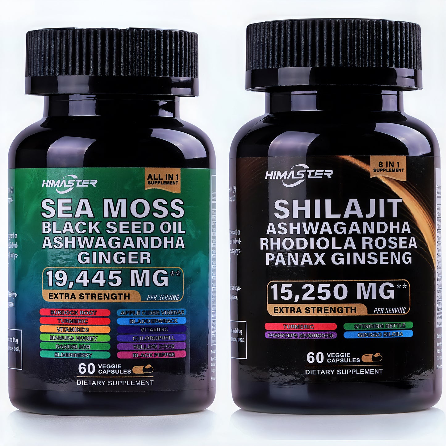 Two bottles, Himaster High-Potency Sea Moss & Shilajit Dietary Supplement with Fulvic Acid & 85+ Minerals for Enhanced Energy and Fitness - Healthcare Edible