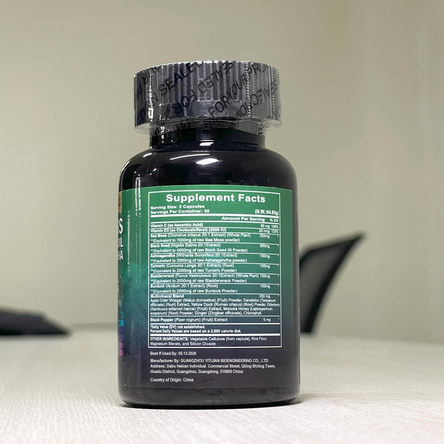 Himaster Sea Moss Black Seed Oil 6000mg Ashwagandha Turmeric BladderwrackBurdock Ginger Vitamin C Vitamin D3 Gel & Powder for Immunity